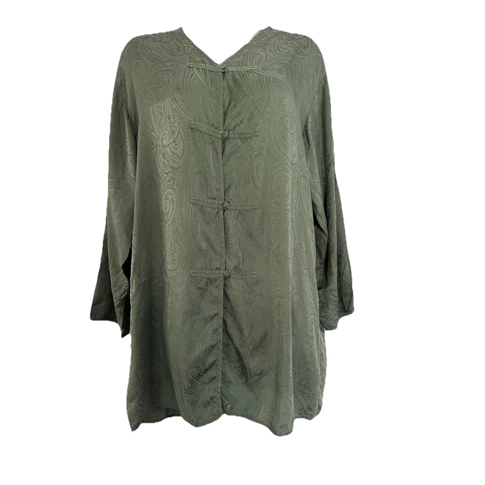 Vtg Victoria's Secret S Green Paisley Silk Tunic Top or Sleep Shirt Gold Label